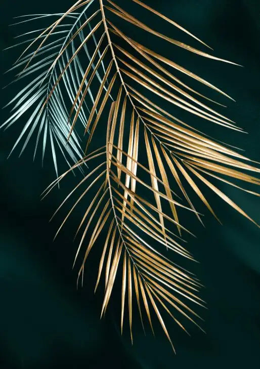 Set of 3Pcs Golden Leaf Wall Art Minimalist Nordic Tropical Plants Fine Art Canvas Prints Pictures For Living Room Dining Room Art Decor | Bowlift