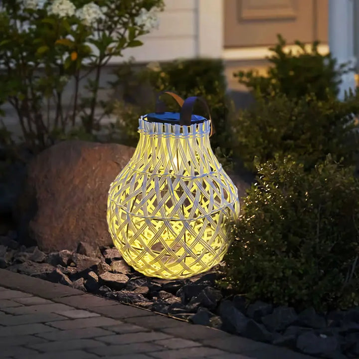 BowLift | Solar LED Rattan Lantern – Large Outdoor Lighting in Oval Design for Garden and Terrace