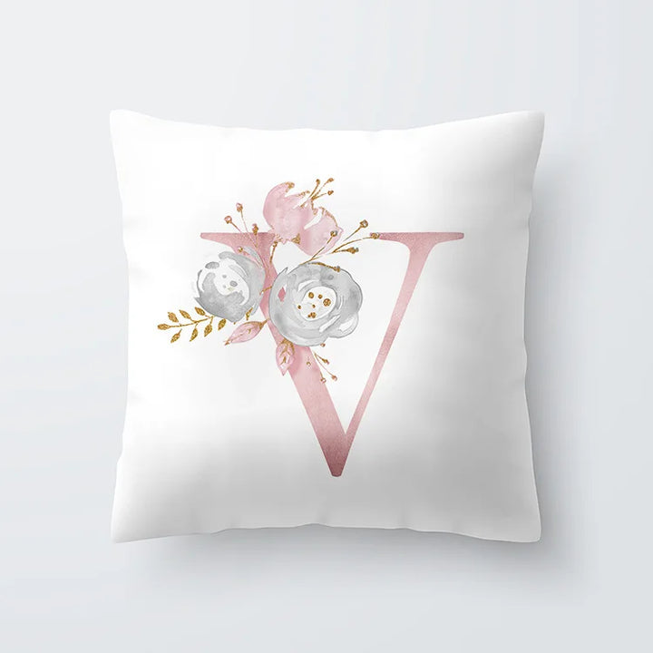 Pink Golden Floral Letter Cushion Case 45x45cm Cushion Cover For Living Room Sofa Throw Cushion Polyester Cotton Square Pillow Cases | Bowlift