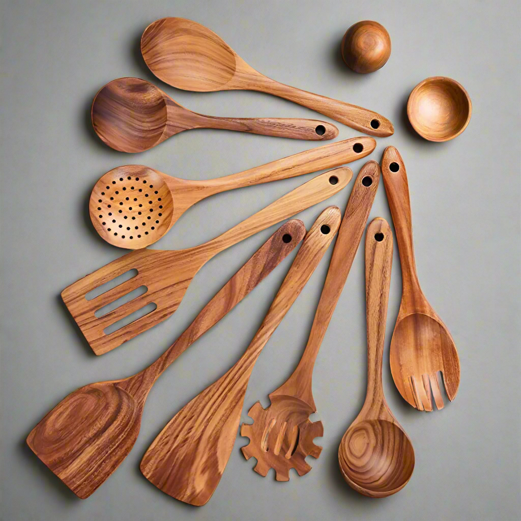 TeakChef Kitchen Set – Durable Antibacterial Kitchen Utensils made of Teak Wood | Bowlift