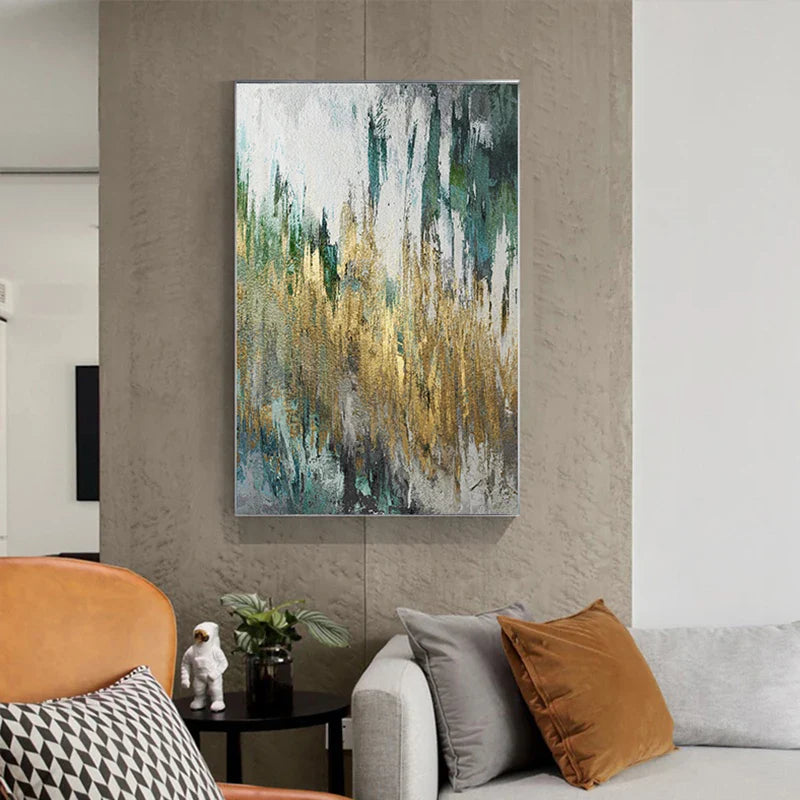 Green Beige Golden Abstract Wall Art Fine Art Canvas Prints Pictures For Modern Apartment Living Room Dining Room Art Decor | Bowlift