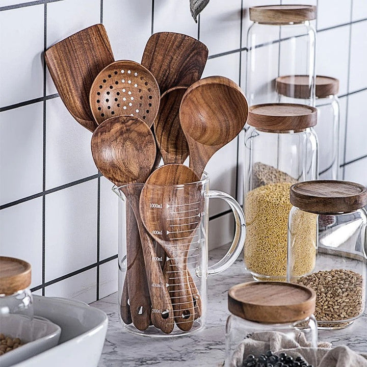 BowLift | TeakChef 7-piece Kitchen Tool Set – Premium Teak Kitchen Tools for Style & Functionality