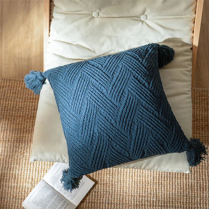 BowLift | Chic Chenille Cushion Cover with Nordic Pom Poms - Luxury Comfort
