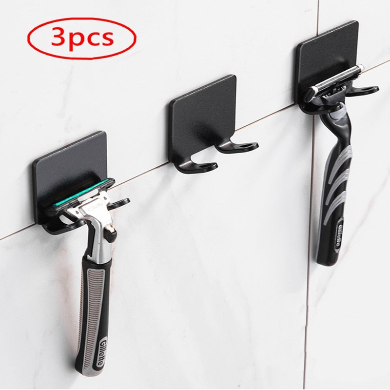 BowLift | Punch-free Razor Holder Storage Hook (1/2/3 Pieces) - Wall Mounted Men's Razor Shelf for the Bathroom