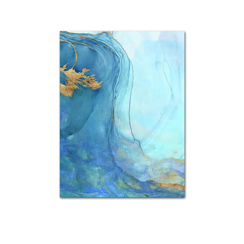 Blue Aqua Azure Marble Print Wall Art Fine Art Canvas Prints Abstract Pictures For Modern Living Room Hotel Room Home Office Decor | Bowlift
