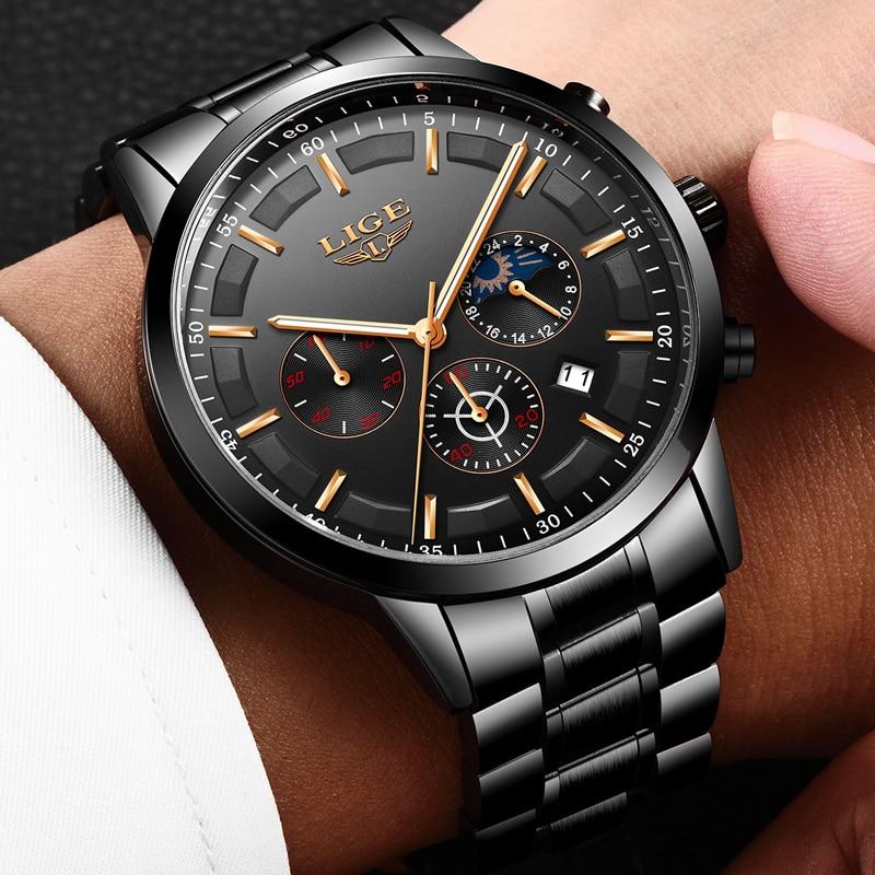 BowLift | Military Black Steel Watch – Elegant Stainless Steel Men’s Wristwatch with Waterproof Design