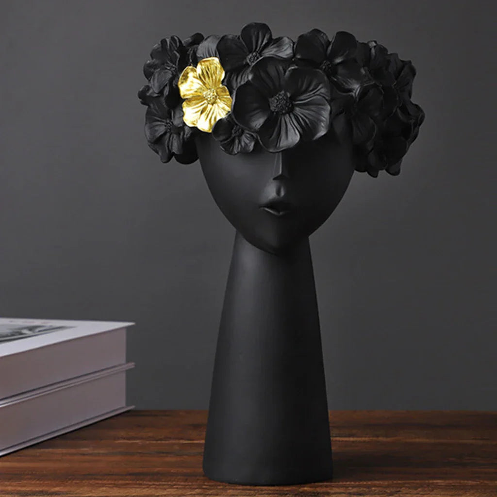 BowLift | Nordic Girl Head Flower Resin Vase Statue Flower Vases for Office Desktop Dried Flowers Ornaments Decor Container