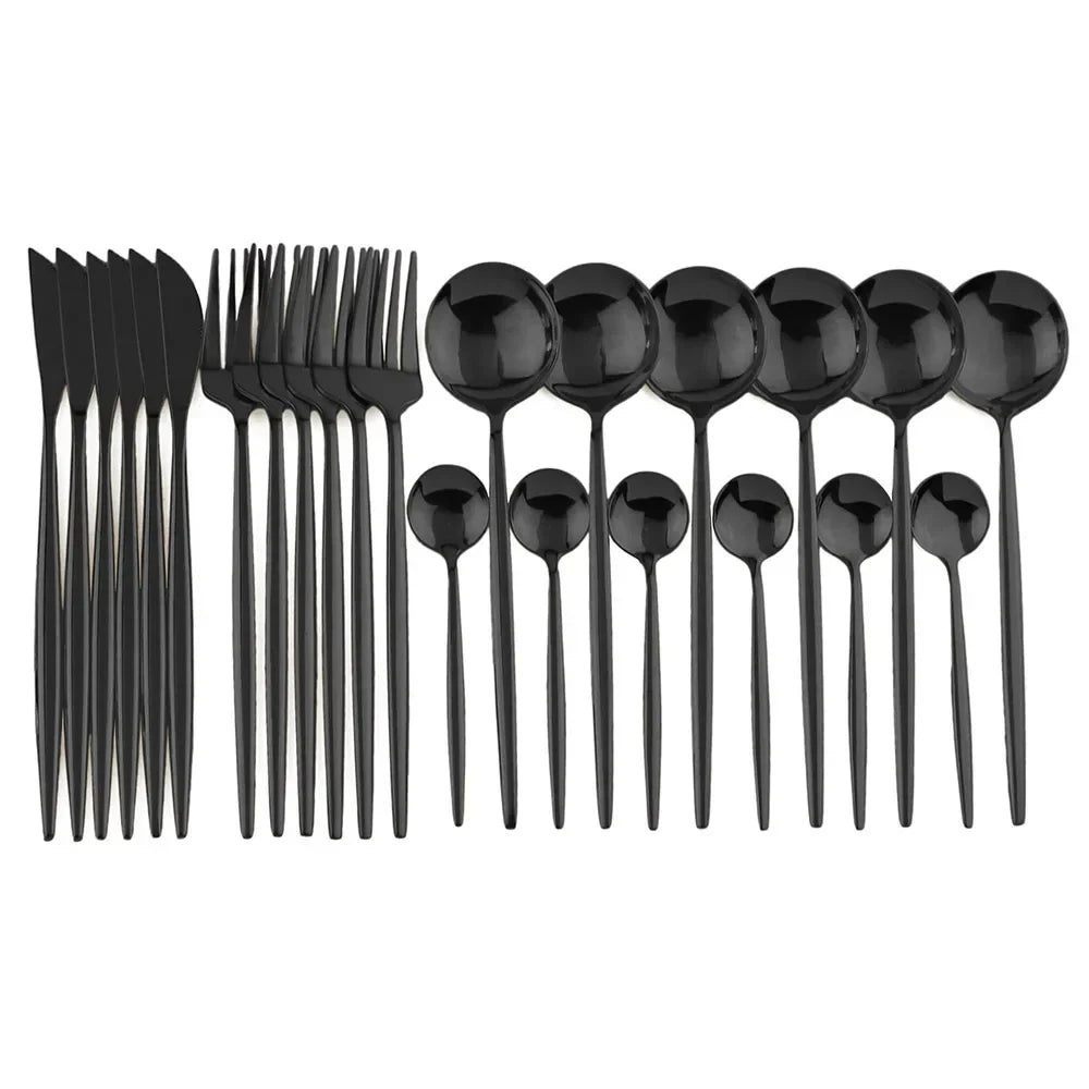 BowLift | Luxury Black-Gold Stainless Steel Cutlery Set - for Elegant Meals