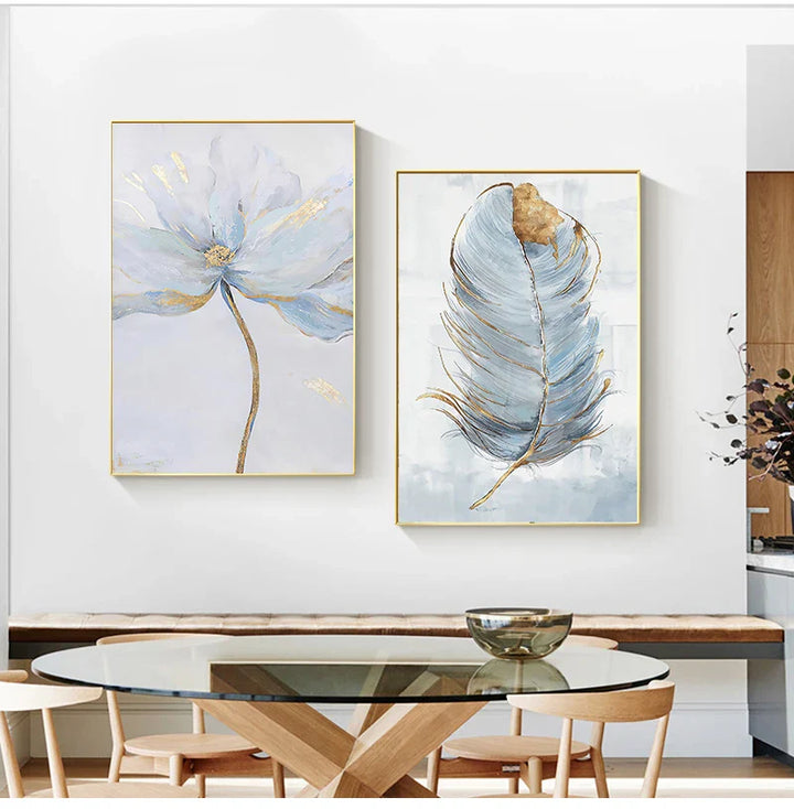 Simple Blue Floral Wall Art Fine Art Canvas Prints Modern Abstract Botanical Pictures For Living Room Bedroom Contemporary Home Decor | Bowlift