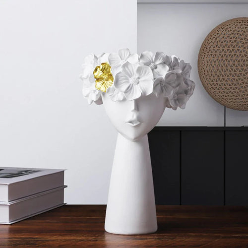 BowLift | Nordic Girl Head Flower Resin Vase Statue Flower Flower Vases for Office Desktop Dried Flowers Ornaments Decor Container