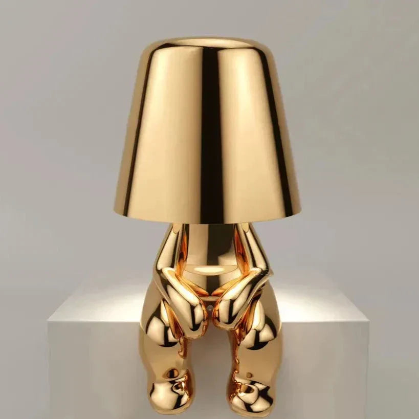 BowLift | Golden Man LED Thinking Table Lamp – Playful Nightstand Lamp for Bedroom & Decor