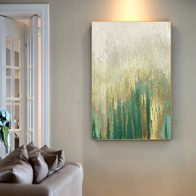 Green Beige Golden Abstract Wall Art Fine Art Canvas Prints Pictures For Modern Apartment Living Room Dining Room Art Decor | Bowlift