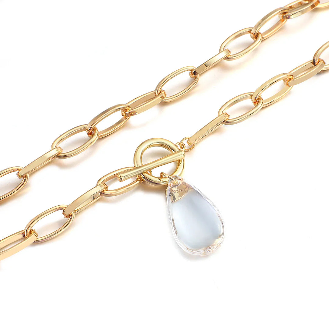 BowLift | Chunky Paperclip Crystal Waterdrop Circle Bar Clasp Necklace