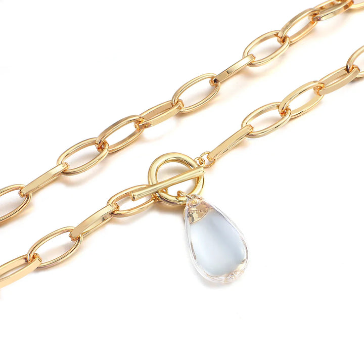 BowLift | Chunky Paperclip Crystal Waterdrop Circle Bar Clasp Necklace