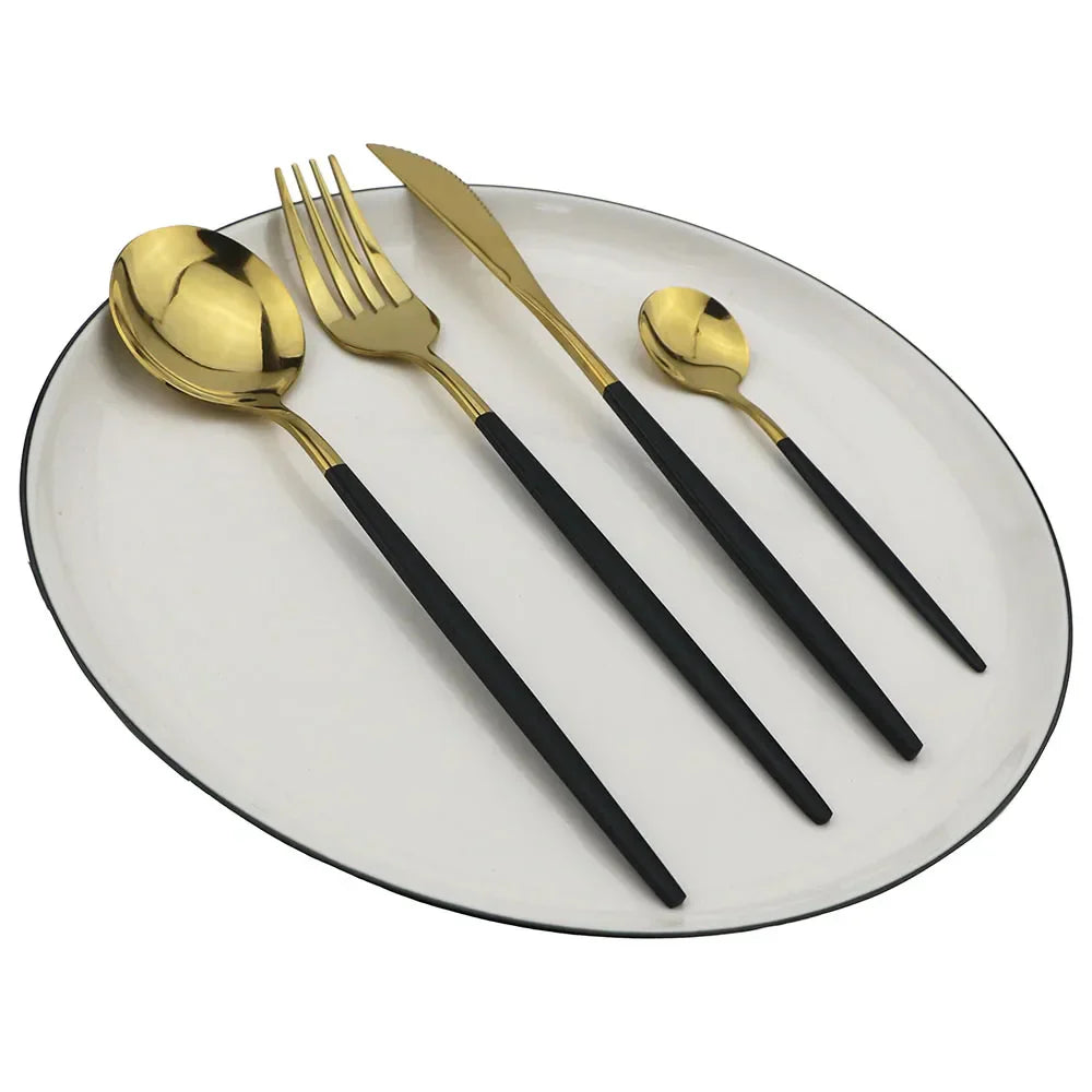 BowLift | Luxury Black-Gold Stainless Steel Cutlery Set - for Elegant Meals