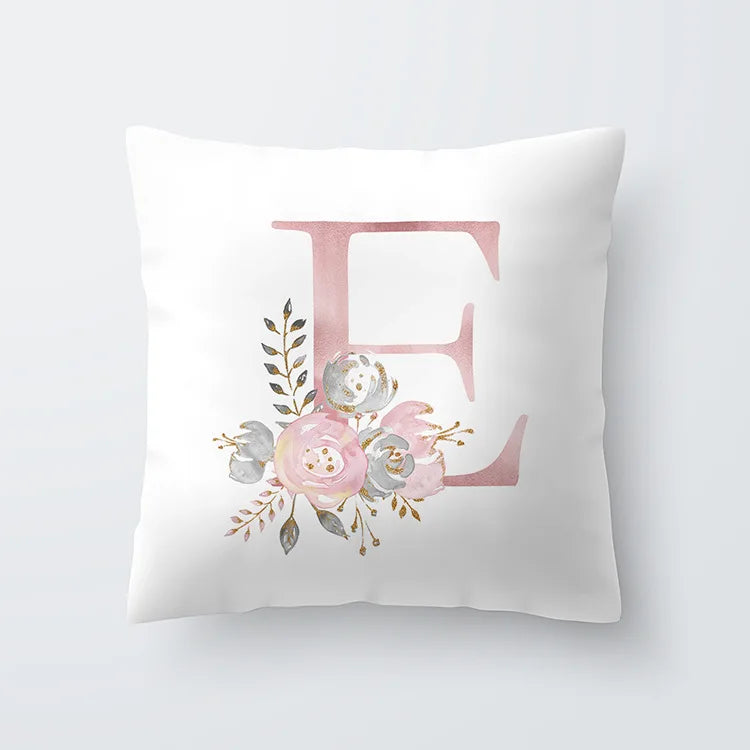 Pink Golden Floral Letter Cushion Case 45x45cm Cushion Cover For Living Room Sofa Throw Cushion Polyester Cotton Square Pillow Cases | Bowlift