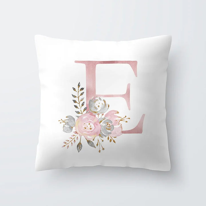 Pink Golden Floral Letter Cushion Case 45x45cm Cushion Cover For Living Room Sofa Throw Cushion Polyester Cotton Square Pillow Cases | Bowlift