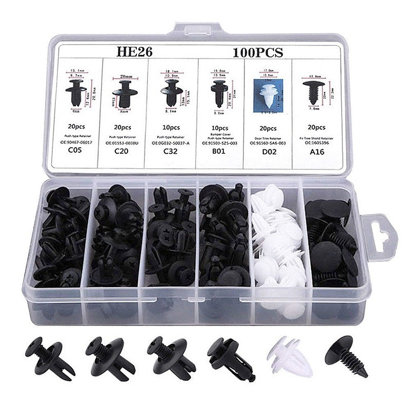 BowLift | 100pcs Auto Fastener Pin Rivet Bumper Car Clip Kit