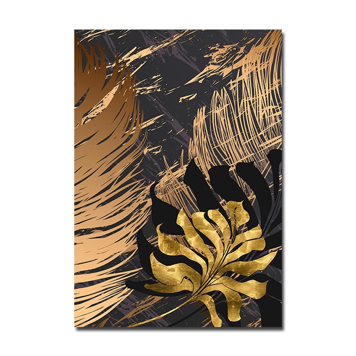 Nordic Tropical Gold Leaves Abstract Wall Art Posters Fine Art Canvas Prints Pictures For Modern Apartment Living Room Decor | Bowlift