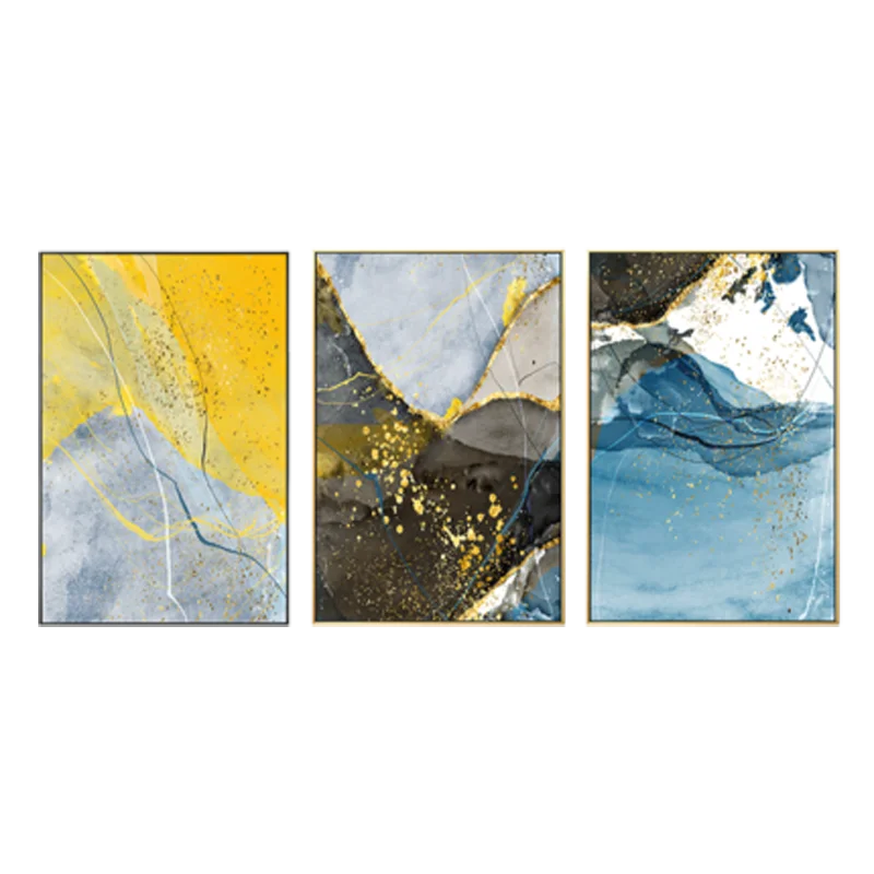 Abstract Blue Yellow Gray Marble Print Wall Art Fine Art Canvas Prints Pictures For Modern Apartment Living Room Home Office Art Decor | Bowlift