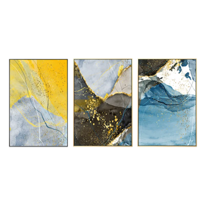Abstract Blue Yellow Gray Marble Print Wall Art Fine Art Canvas Prints Pictures For Modern Apartment Living Room Home Office Art Decor | Bowlift