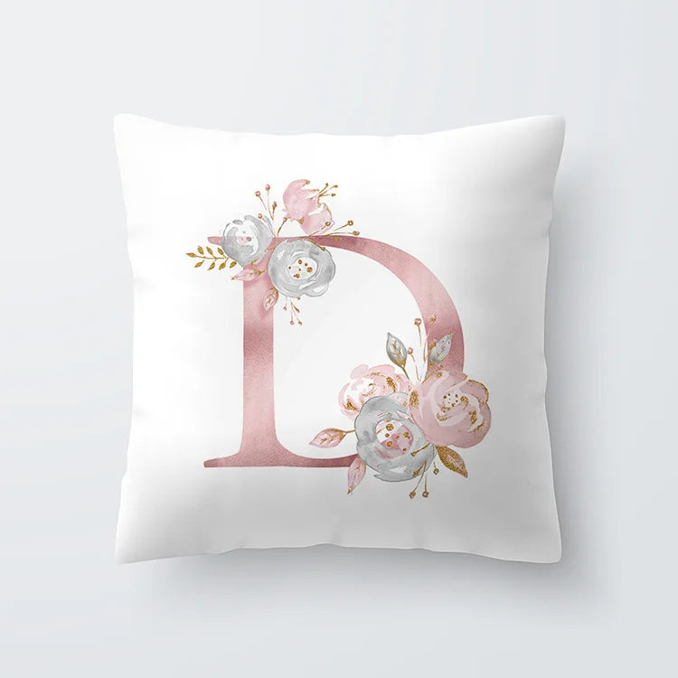 Pink Golden Floral Letter Cushion Case 45x45cm Cushion Cover For Living Room Sofa Throw Cushion Polyester Cotton Square Pillow Cases | Bowlift