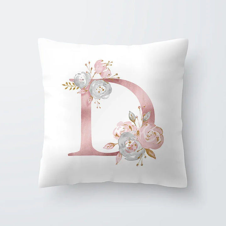 Pink Golden Floral Letter Cushion Case 45x45cm Cushion Cover For Living Room Sofa Throw Cushion Polyester Cotton Square Pillow Cases | Bowlift