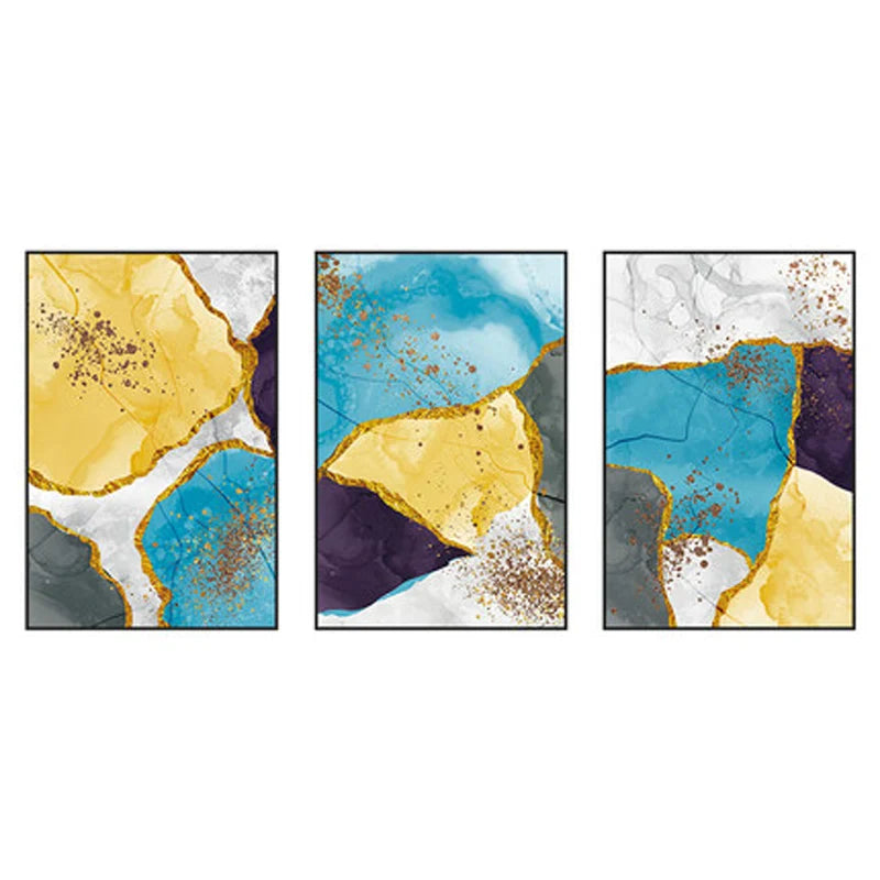 Abstract Blue Yellow Gray Marble Print Wall Art Fine Art Canvas Prints Pictures For Modern Apartment Living Room Home Office Art Decor | Bowlift