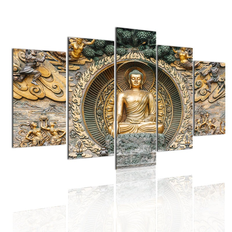 5 Piece Abstract Lingshan Buddha Statue - Canvas Wall Art Painting | Bowlift