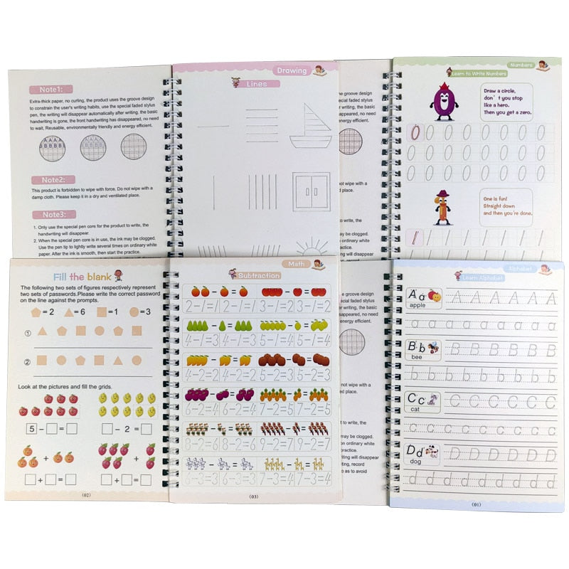 Kids Practice Magic Groove Writing Notebook Auto-Disappears in 10 Minutes Bowlift