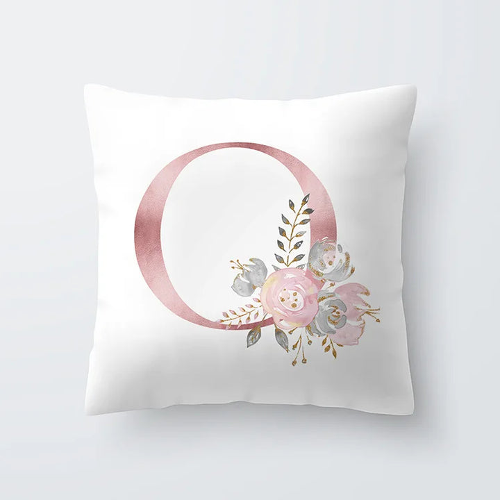 Pink Golden Floral Letter Cushion Case 45x45cm Cushion Cover For Living Room Sofa Throw Cushion Polyester Cotton Square Pillow Cases | Bowlift
