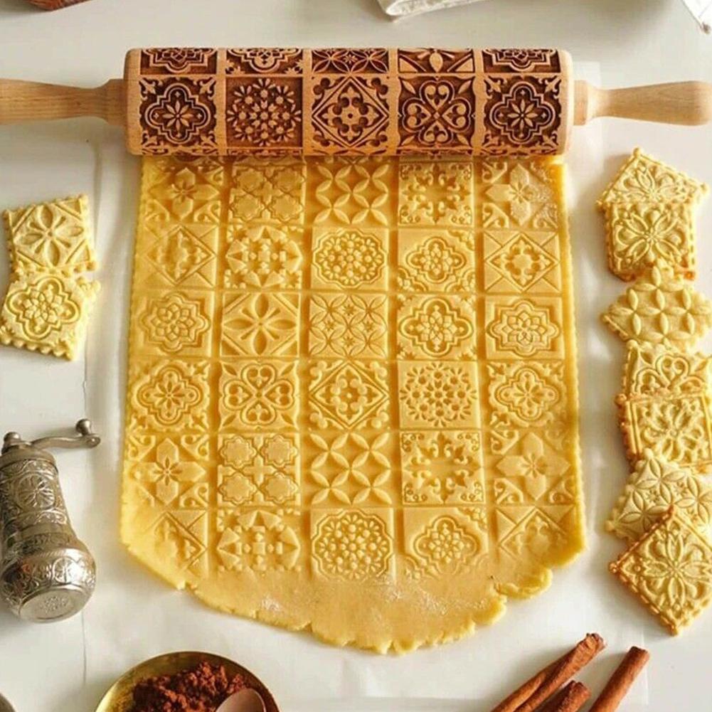 BowLift | Embossed Wooden Rolling Pin | Holiday Cookie Engraver | Handcrafted Beech Wood | JollyRoller