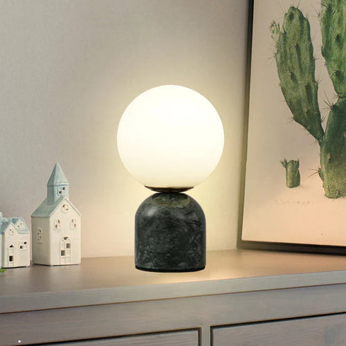 Modern Marble Table Lamp with Round Glass, Elegant Living Room Lighting | Bowlift