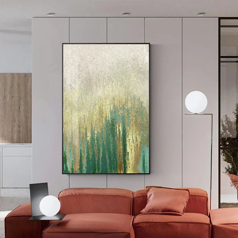 Green Beige Golden Abstract Wall Art Fine Art Canvas Prints Pictures For Modern Apartment Living Room Dining Room Art Decor | Bowlift