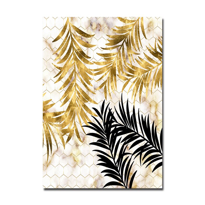 Nordic Tropical Gold Leaves Abstract Wall Art Posters Fine Art Canvas Prints Pictures For Modern Apartment Living Room Decor | Bowlift