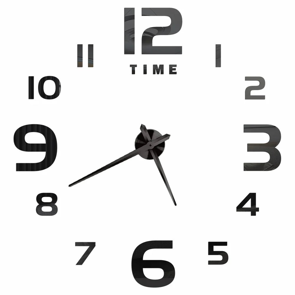 Big Wall Clock DIY 3D Self Adhesive Mirrored Acrylic Wall Clock For Kitchen Dining Room Living Room Creative Home Decor | Bowlift