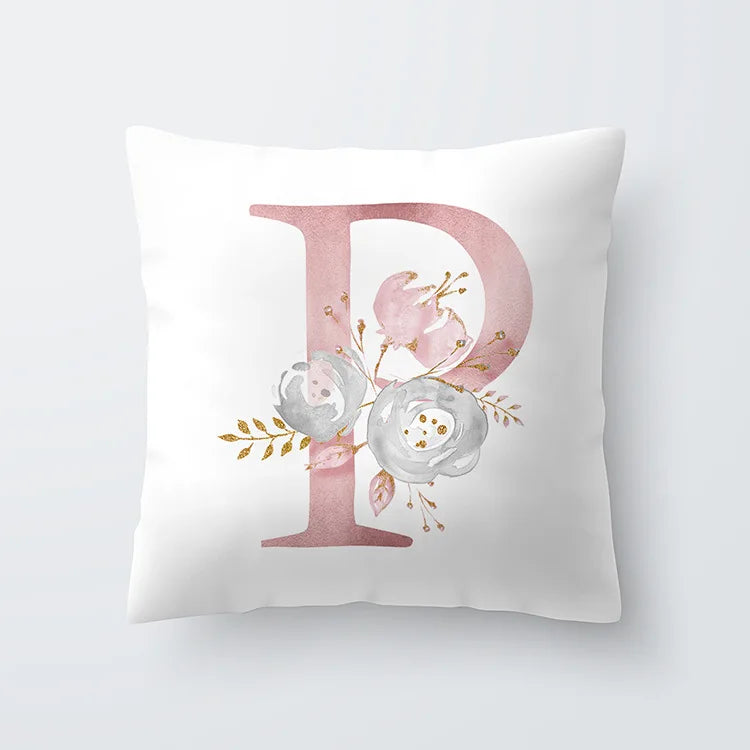 Pink Golden Floral Letter Cushion Case 45x45cm Cushion Cover For Living Room Sofa Throw Cushion Polyester Cotton Square Pillow Cases | Bowlift