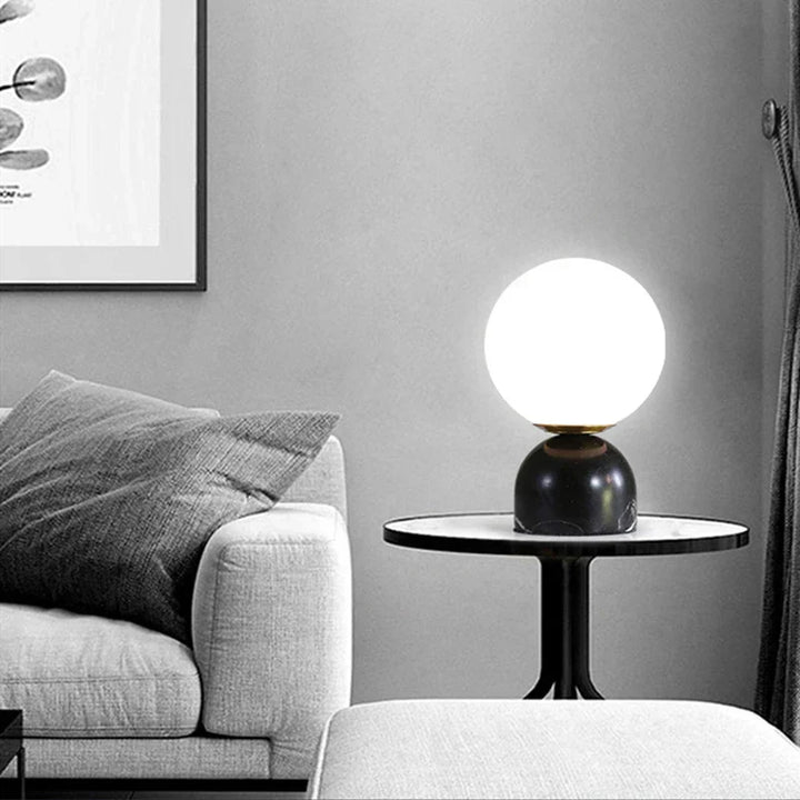 Modern Marble Table Lamp with Round Glass, Elegant Living Room Lighting | Bowlift