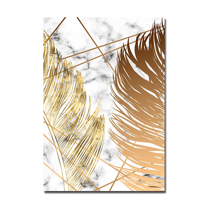 Nordic Tropical Gold Leaves Abstract Wall Art Posters Fine Art Canvas Prints Pictures For Modern Apartment Living Room Decor | Bowlift