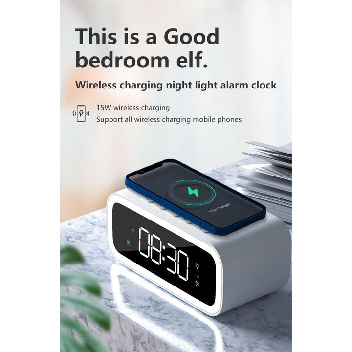 BowLift | MultiTime 2-in-1 Digital Alarm Clock with Wireless Qi Charging – LED Display & Snooze Function