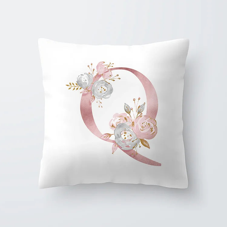 Pink Golden Floral Letter Cushion Case 45x45cm Cushion Cover For Living Room Sofa Throw Cushion Polyester Cotton Square Pillow Cases | Bowlift