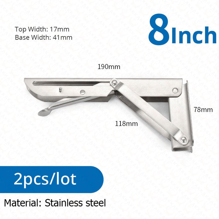 BowLift | 2-piece set collapsible shelf brackets, heavy-duty, made of stainless steel for tables, motorhomes and space-saving