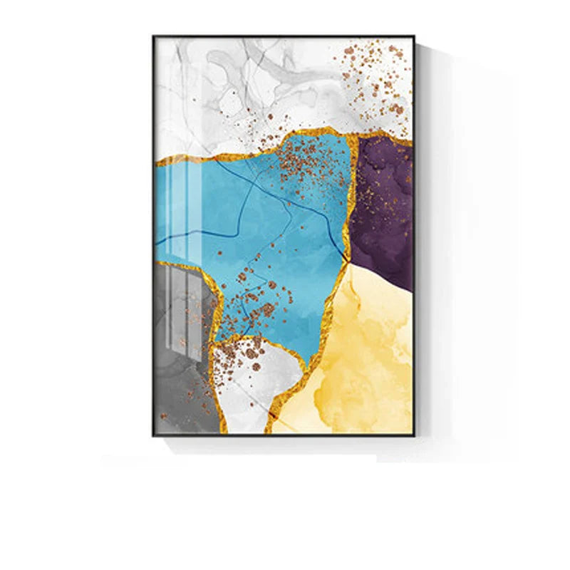 Abstract Blue Yellow Gray Marble Print Wall Art Fine Art Canvas Prints Pictures For Modern Apartment Living Room Home Office Art Decor | Bowlift
