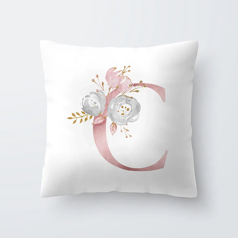 Pink Golden Floral Letter Cushion Case 45x45cm Cushion Cover For Living Room Sofa Throw Cushion Polyester Cotton Square Pillow Cases | Bowlift