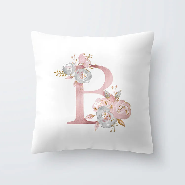 Pink Golden Floral Letter Cushion Case 45x45cm Cushion Cover For Living Room Sofa Throw Cushion Polyester Cotton Square Pillow Cases | Bowlift