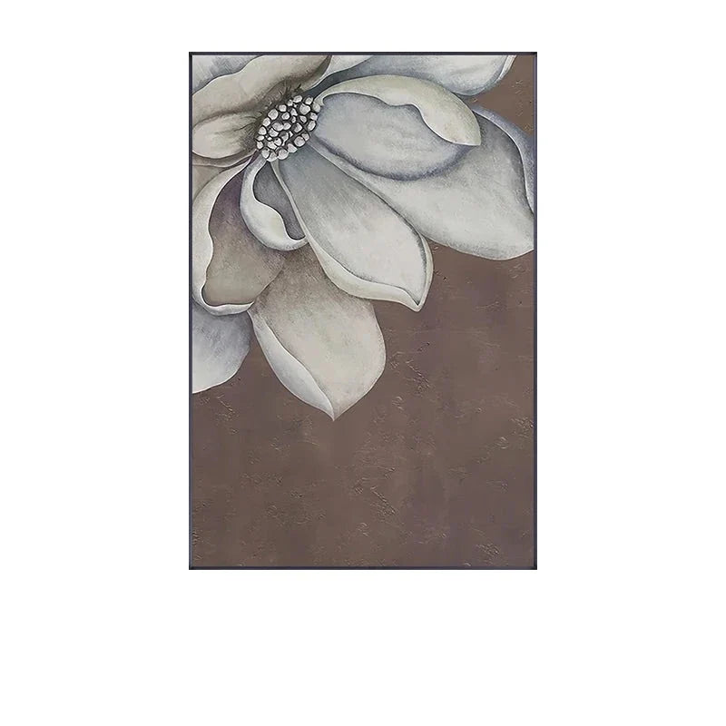 Scandinavian Big Floral Wall Art Fine Art Canvas Prints White Petal Flower Posters Modern Botanical Pictures For Foyer Living Room | Bowlift