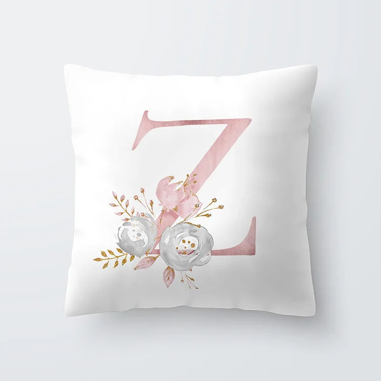 Pink Golden Floral Letter Cushion Case 45x45cm Cushion Cover For Living Room Sofa Throw Cushion Polyester Cotton Square Pillow Cases | Bowlift