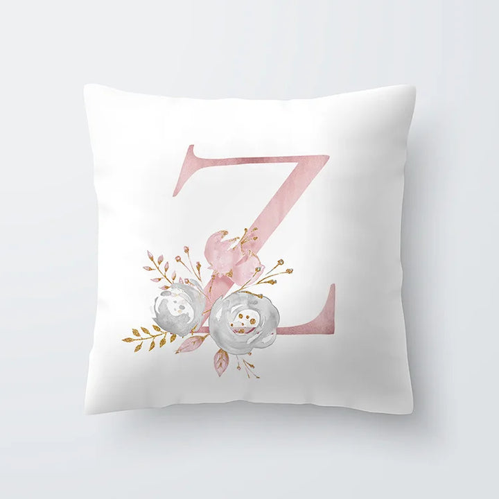 Pink Golden Floral Letter Cushion Case 45x45cm Cushion Cover For Living Room Sofa Throw Cushion Polyester Cotton Square Pillow Cases | Bowlift