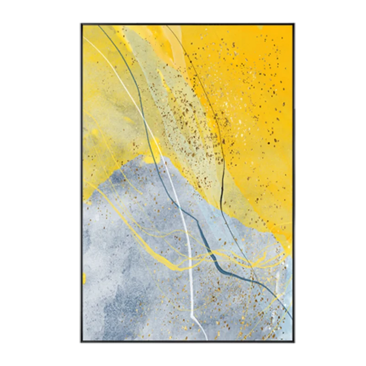 Abstract Blue Yellow Gray Marble Print Wall Art Fine Art Canvas Prints Pictures For Modern Apartment Living Room Home Office Art Decor | Bowlift