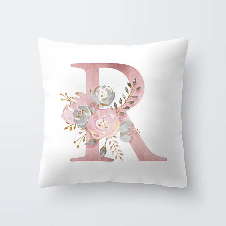 Pink Golden Floral Letter Cushion Case 45x45cm Cushion Cover For Living Room Sofa Throw Cushion Polyester Cotton Square Pillow Cases | Bowlift